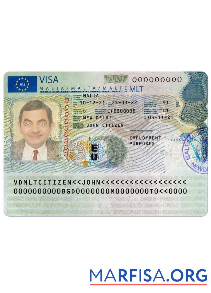 Blank Malta travel visa version 2 template